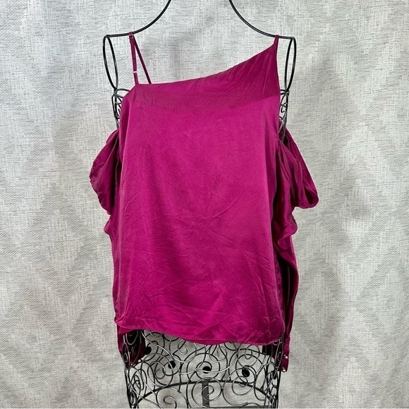 Parker hot pink 100% silk cold shoulder long sleeve blouse - Picture 6 of 9